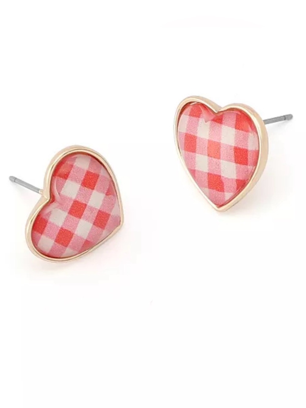 Betsey Johnson Backyard Gingham Heart Stud Earrings - Picture 4 of 6